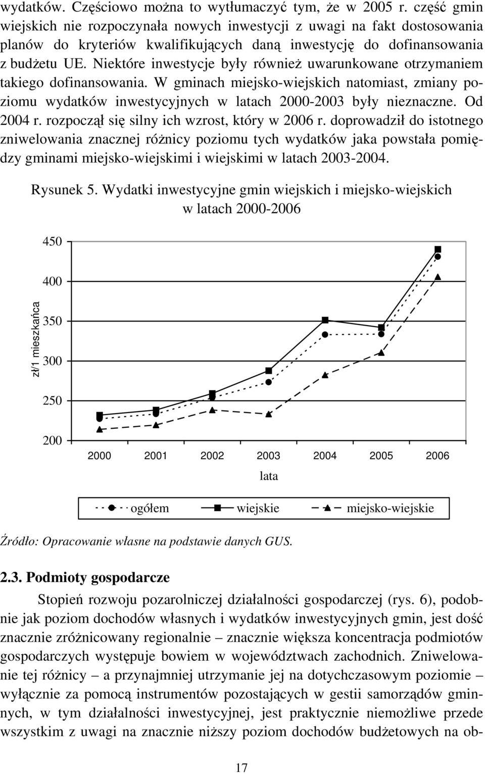 Niektóre inwestycje były również uwarunkowane otrzymaniem takiego dofinansowania. W gminach miejsko-wiejskich natomiast, zmiany poziomu wydatków inwestycyjnych w latach 2000-2003 były nieznaczne.