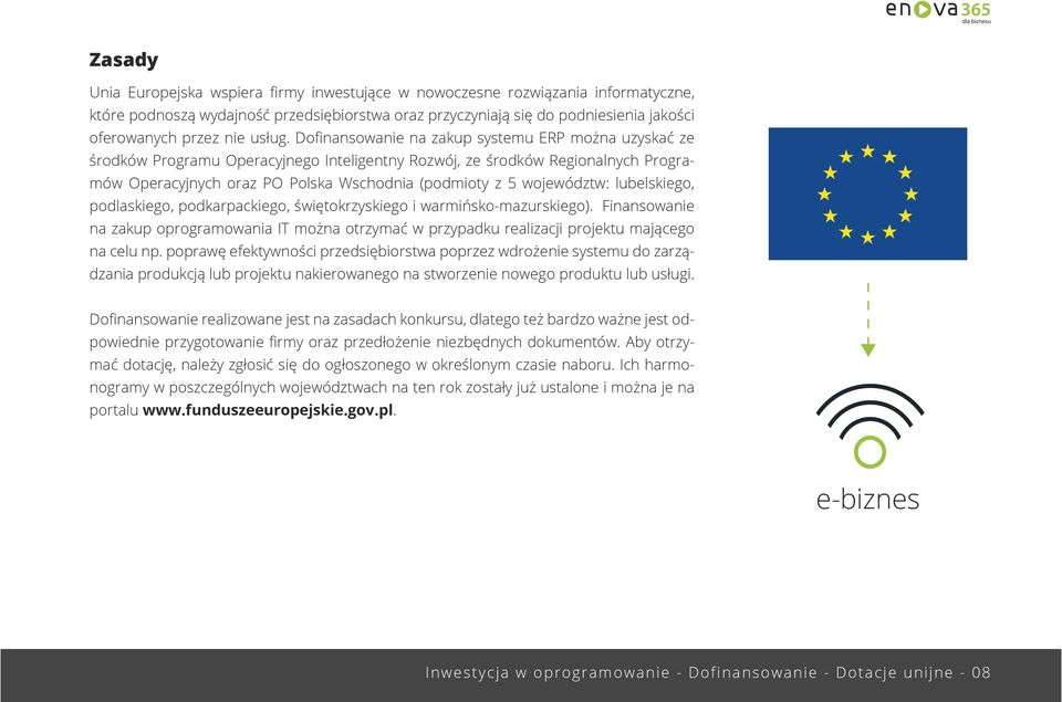 Dofinansowanie na zakup systemu ERP można uzyskać ze środków Programu Operacyjnego Inteligentny Rozwój, ze środków Regionalnych Programów Operacyjnych oraz PO Polska Wschodnia (podmioty z 5