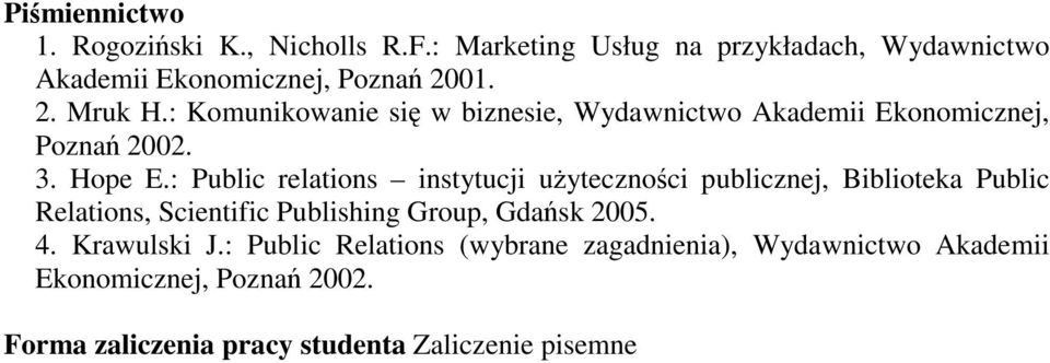 : Public relations instytucji uytecznoci publicznej, Biblioteka Public Relations, Scientific Publishing Group, Gdask 2005. 4.