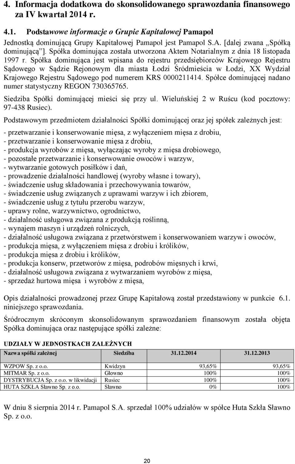 Spółka dominująca została utworzona Aktem Notarialnym z dnia 18 listopada 1997 r.