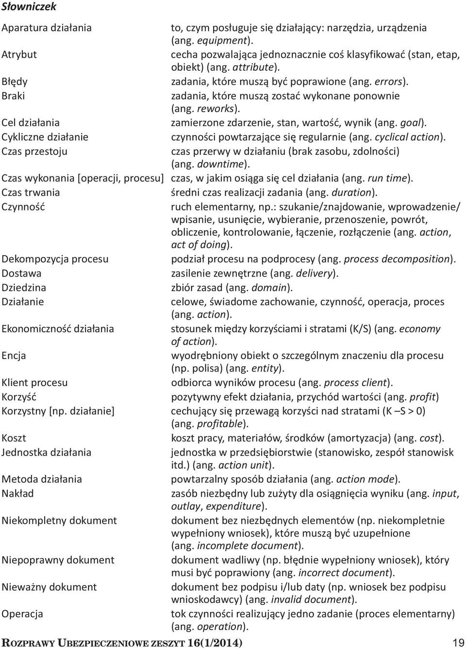 goal). Cykliczne działanie czynności powtarzające się regularnie (ang. cyclical action). Czas przestoju czas przerwy w działaniu (brak zasobu, zdolności) (ang. downtime).