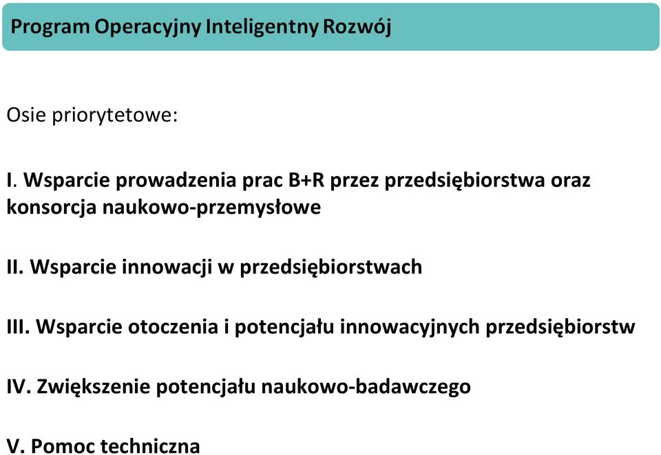 naukowo-przemysłowe II. Wsparcie innowacji w przedsiębiorstwach III.