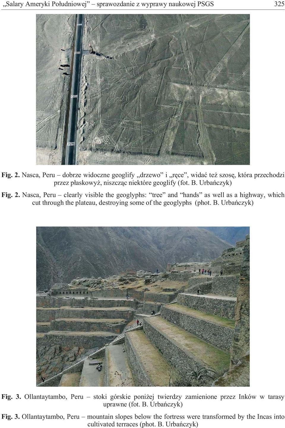 Nasca, Peru clearly visible the geoglyphs: tree and hands as well as a highway, which cut through the plateau, destroying some of the geoglyphs (phot. B.