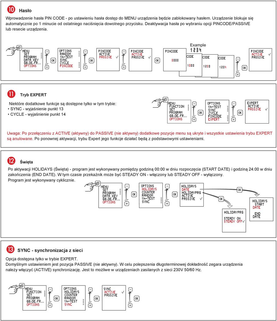 Example Tryb EXPERT Niektóre dodatkowe funkcje są dostępne tylko w tym trybie: SYNC - wyjaśnienie punkt 13 CYCLE - wyjaśnienie punkt 14 Uwaga: Po przełączeniu z ACTIVE (aktywny) do PASSIVE (nie