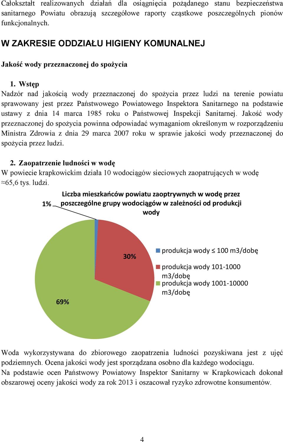 Wstęp Nadzór nad jakością wody przeznaczonej do spożycia przez ludzi na terenie powiatu sprawowany jest przez Państwowego Powiatowego Inspektora Sanitarnego na podstawie ustawy z dnia 14 marca 1985