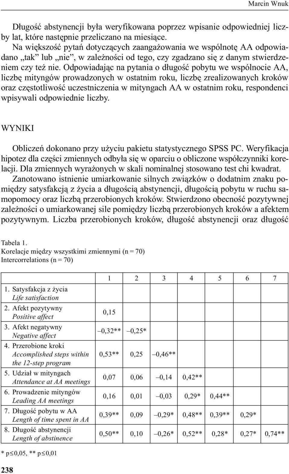 Odpowiadaj¹c na pytania o d³ugoœæ pobytu we wspólnocie AA, liczbê mityngów prowadzonych w ostatnim roku, liczbê zrealizowanych kroków oraz czêstotliwoœæ uczestniczenia w mityngach AA w ostatnim roku,