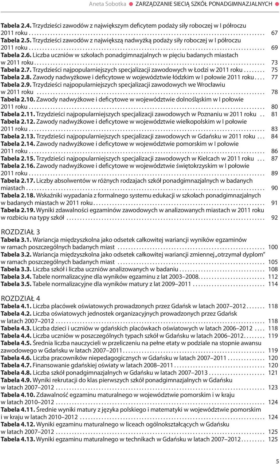 Tabela 2.6. Liczba uczniów w szkołach ponadgimnazjalnych w pięciu badanych miastach w 2011 roku...................................................................................... 73