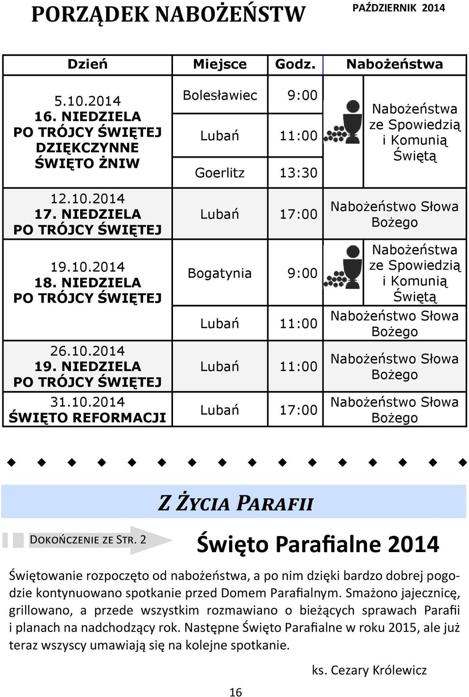 2014 19. NIEDZIELA PO TRÓJCY ŚWIĘTEJ 31.10.