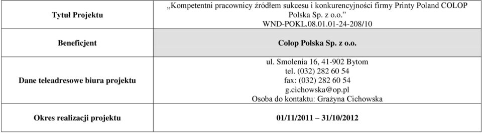 z o.o. ul. Smolenia 16, 41-902 Bytom tel. (032) 282 60 54 fax: (032) 282 60 54 g.