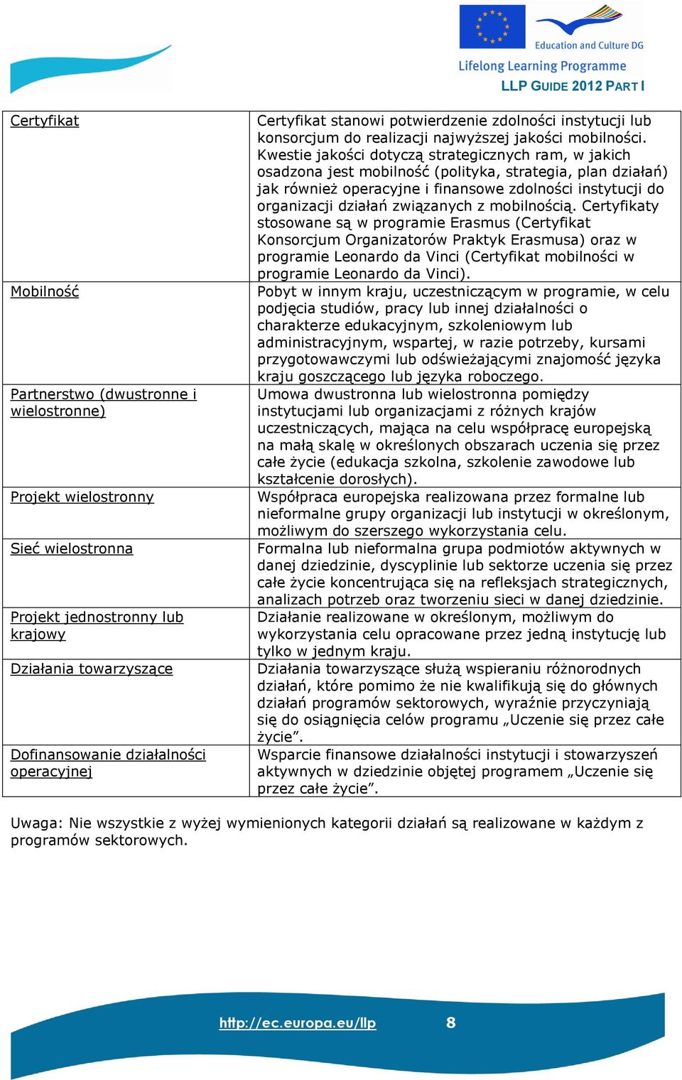 Kwestie jakości dotyczą strategicznych ram, w jakich osadzona jest mobilność (polityka, strategia, plan działań) jak również operacyjne i finansowe zdolności instytucji do organizacji działań