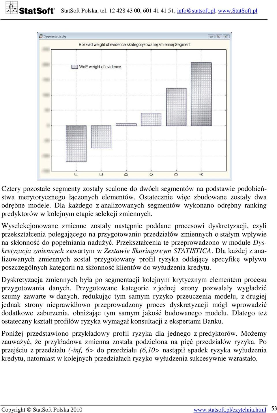 Wyselekcjonowane zmienne zostały następnie poddane procesowi dyskretyzacji, czyli przekształcenia polegającego na przygotowaniu przedziałów zmiennych o stałym wpływie na skłonność do popełniania