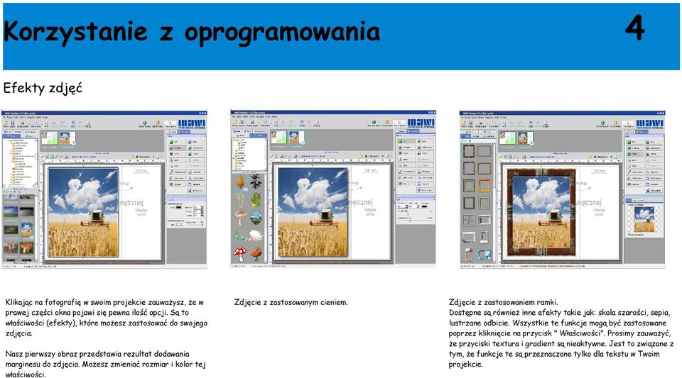 Możesz zmieniać rozmiar i kolor tej właściwości. Zdjęcie z zastosowanym cieniem. Zdjęcie z zastosowaniem ramki.