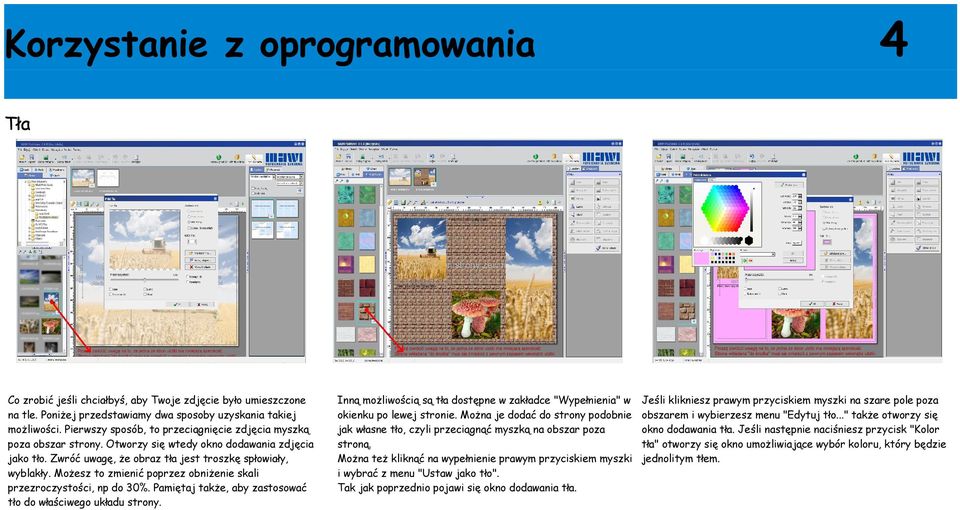 Możesz to zmienić poprzez obniżenie skali przezroczystości, np do 30%. Pamiętaj także, aby zastosować tło do właściwego układu strony.