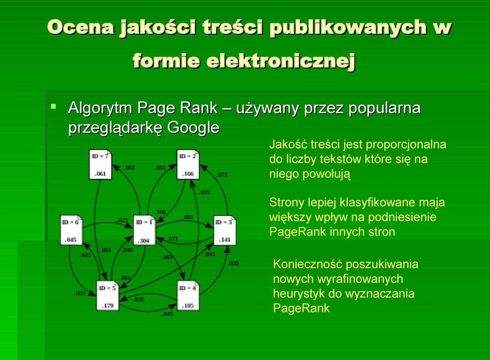 na niego powołują Strony lepiej klasyfikowane maja większy wpływ na podniesienie PageRank