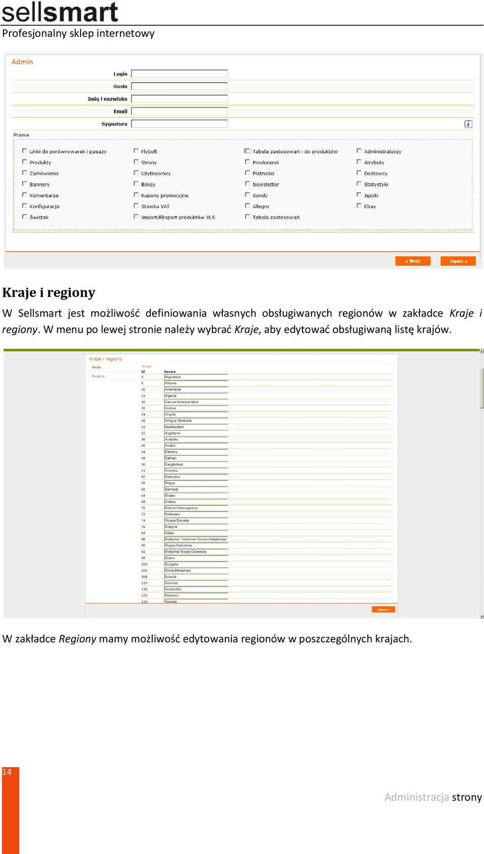 W menu po lewej stronie należy wybrać Kraje, aby edytować obsługiwaną