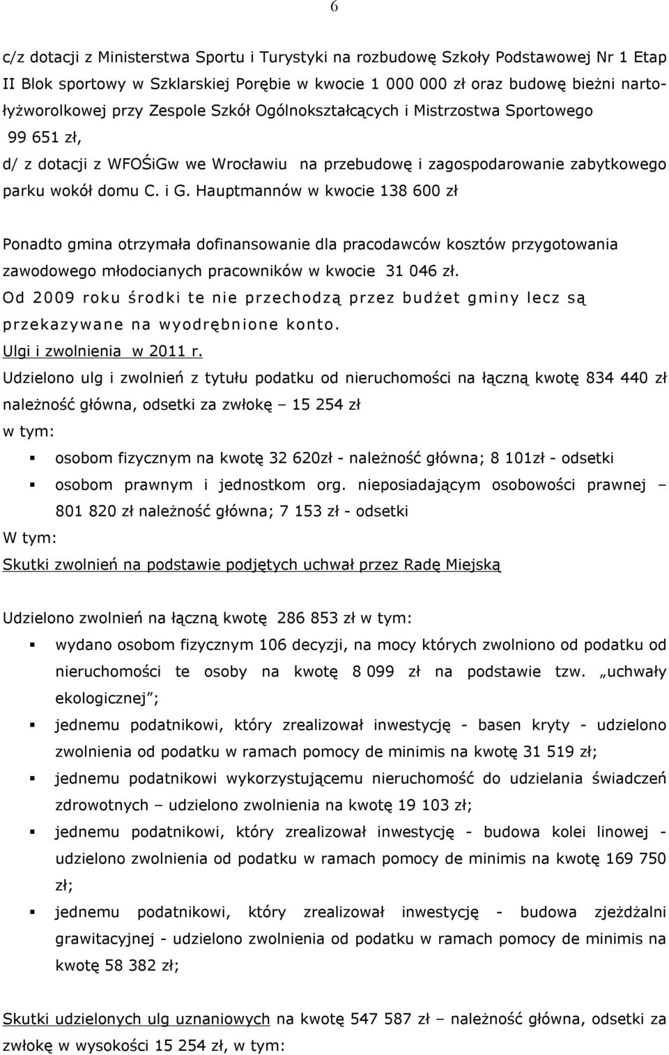 Hauptmannów w kwocie 138 600 zł Ponadto gmina otrzymała dofinansowanie dla pracodawców kosztów przygotowania zawodowego młodocianych pracowników w kwocie 31 046 zł.