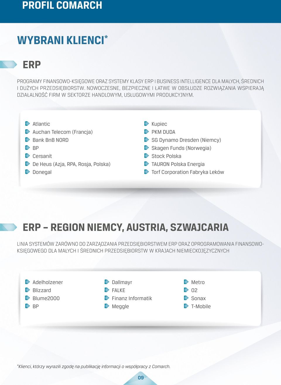 Atlantic Auchan Telecom (Francja) Bank BnB NORD BP Cersanit De Heus (Azja, RPA, Rosja, Polska) Donegal Kupiec PKM DUDA SG Dynamo Dresden (Niemcy) Skagen Funds (Norwegia) Stock Polska TAURON Polska