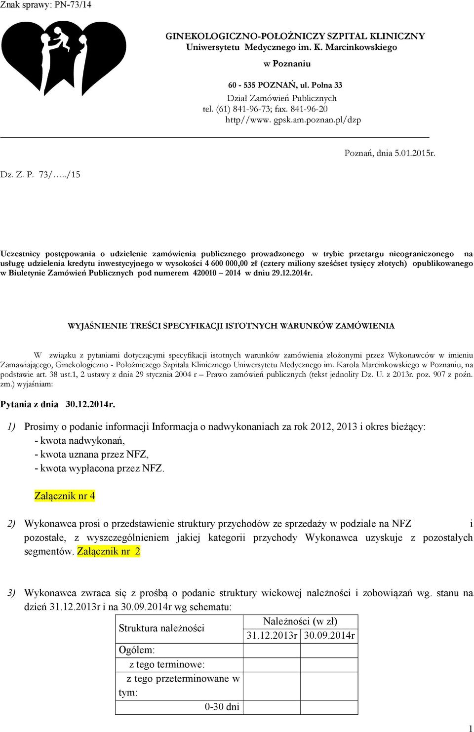 Uczestnicy postępowania o udzielenie zamówienia publicznego prowadzonego w trybie przetargu nieograniczonego na usługę udzielenia kredytu inwestycyjnego w wysokości 4 600 000,00 zł (cztery miliony