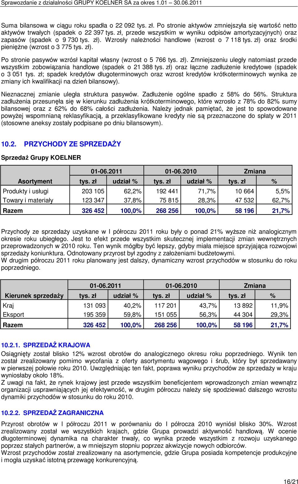 zł). Zmniejszeniu uległy natomiast przede wszystkim zobowiązania handlowe (spadek o 21 388 tys. zł) oraz łączne zadłuŝenie kredytowe (spadek o 3 051 tys.