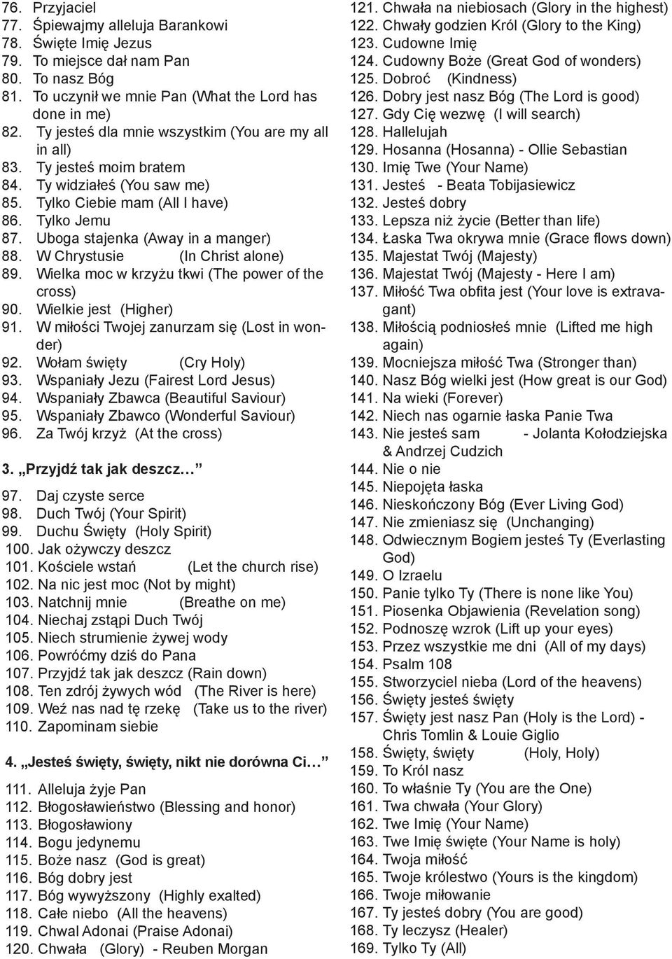 W Chrystusie (In Christ alone) 89. Wielka moc w krzyżu tkwi (The power of the cross) 90. Wielkie jest (Higher) 91. W miłości Twojej zanurzam się (Lost in wonder) 92. Wołam święty (Cry Holy) 93.