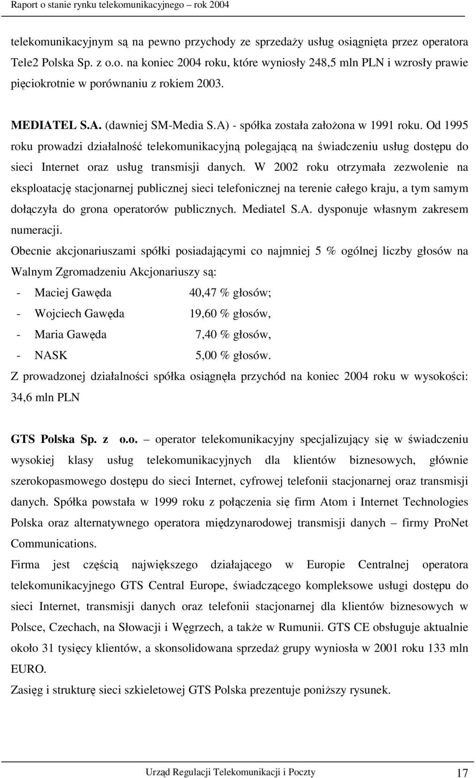 Od 1995 roku prowadzi działalno telekomunikacyjn polegajc na wiadczeniu usług dostpu do sieci Internet oraz usług transmisji danych.