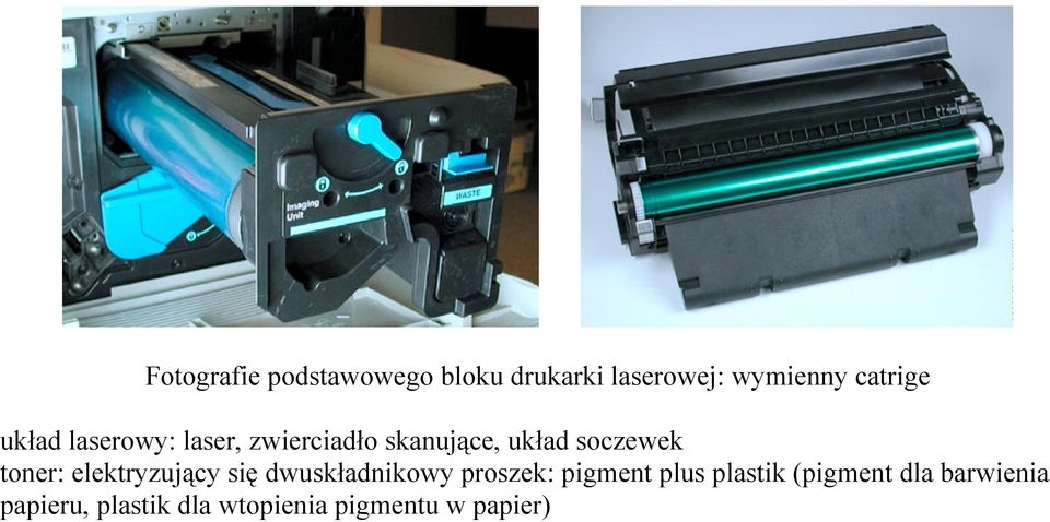 elektryzujący się dwuskładnikowy proszek: pigment plus plastik