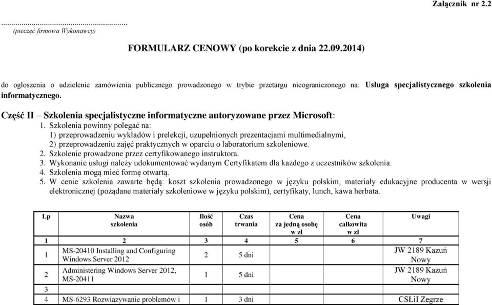 Część II Szkolenia specjalistyczne informatyczne autoryzowane przez Microsoft: 1.