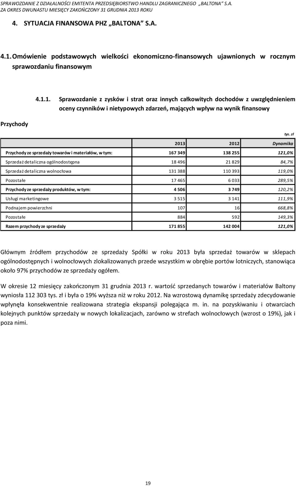 1. Sprawozdanie z zysków i strat oraz innych całkowitych dochodów z uwzględnieniem oceny czynników i nietypowych zdarzeń, mających wpływ na wynik finansowy tys.