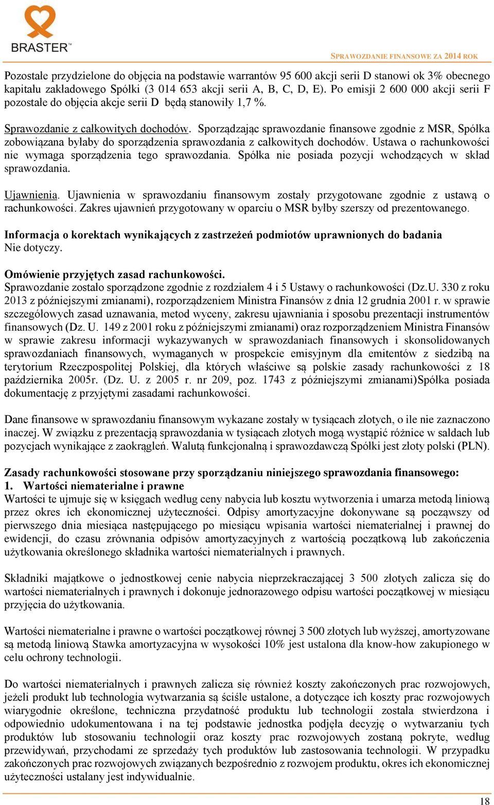 Sporządzając sprawozdanie finansowe zgodnie z MSR, Spółka zobowiązana byłaby do sporządzenia sprawozdania z całkowitych dochodów. Ustawa o rachunkowości nie wymaga sporządzenia tego sprawozdania.