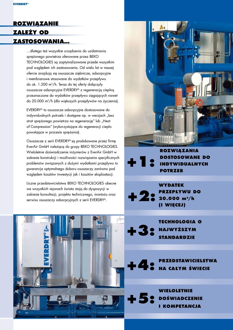 Teraz do tej oferty dołączyły osuszacze adsorpcyjne EVERDRY z regeneracją cieplną przeznaczone do wydatków przepływu sięgających nawet do 20.000 m 3 /h (dla większych przepływów na życzenia).