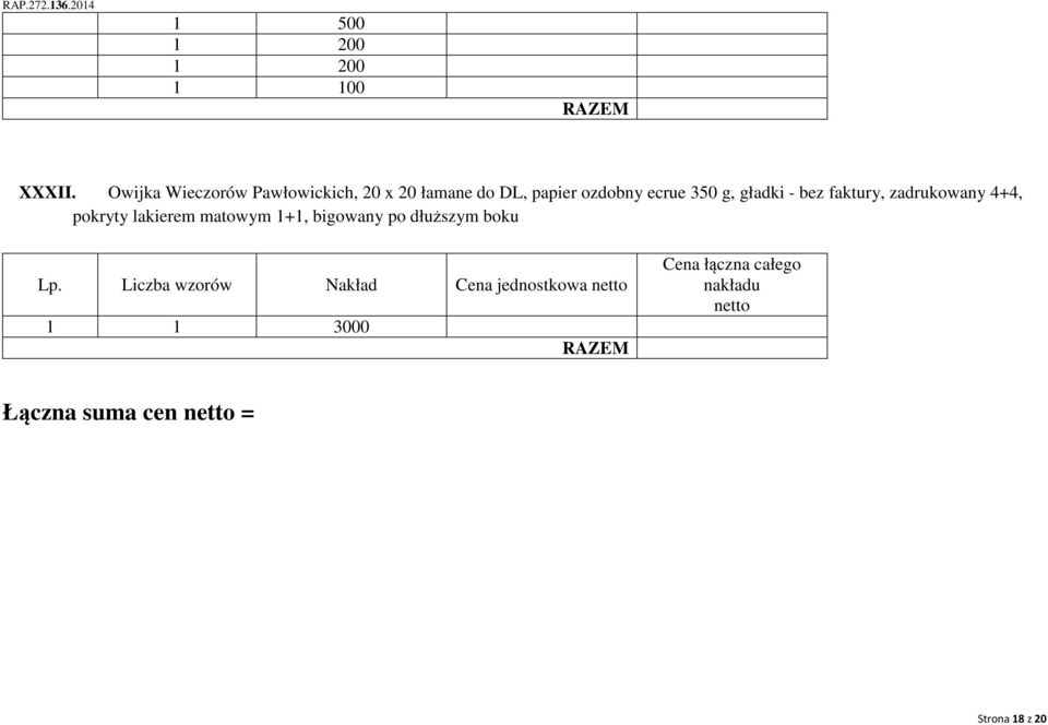 ecrue 350 g, gładki - bez faktury, zadrukowany 4+4, pokryty lakierem