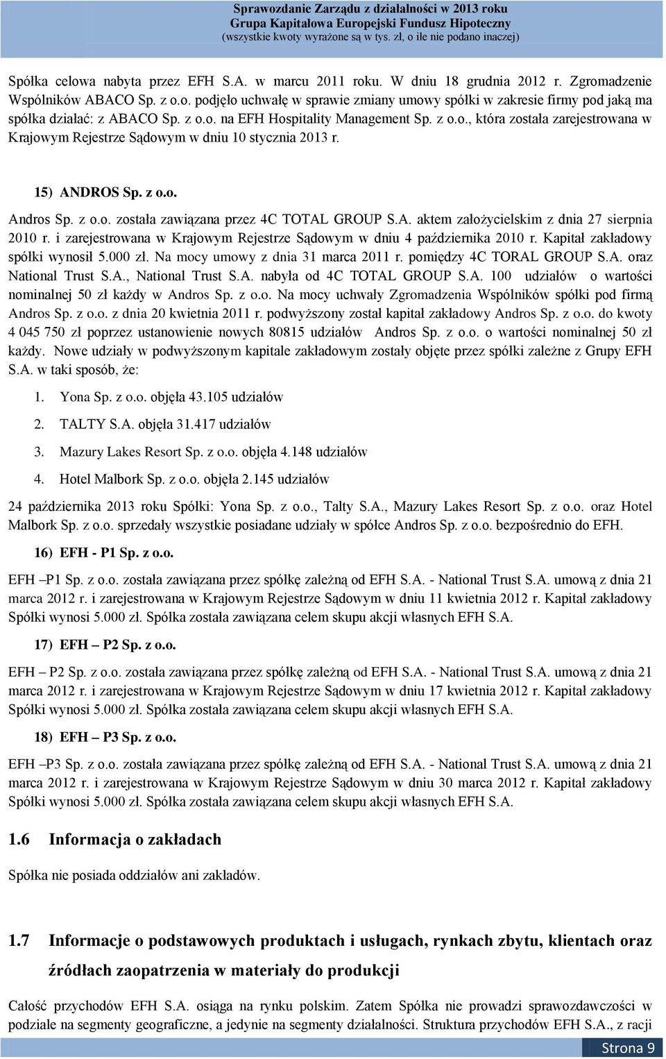 A. aktem założycielskim z dnia 27 sierpnia 2010 r. i zarejestrowana w Krajowym Rejestrze Sądowym w dniu 4 października 2010 r. Kapitał zakładowy spółki wynosił 5.000 zł.