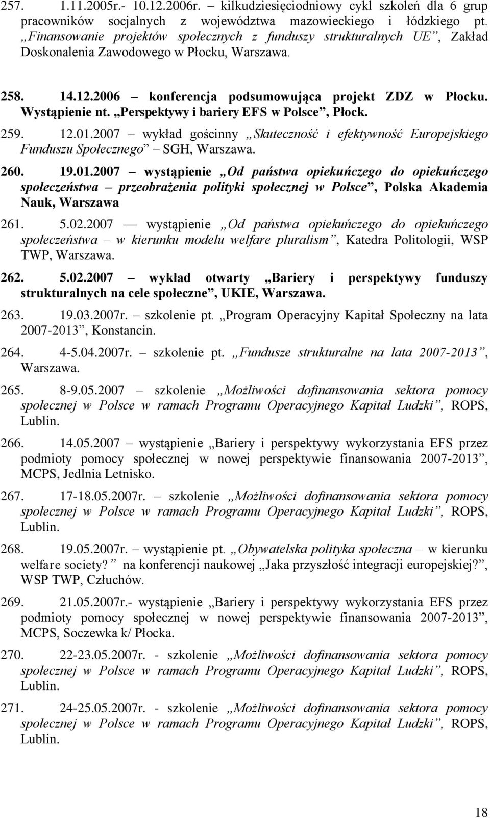 Perspektywy i bariery EFS w Polsce, Płock. 259. 12.01.