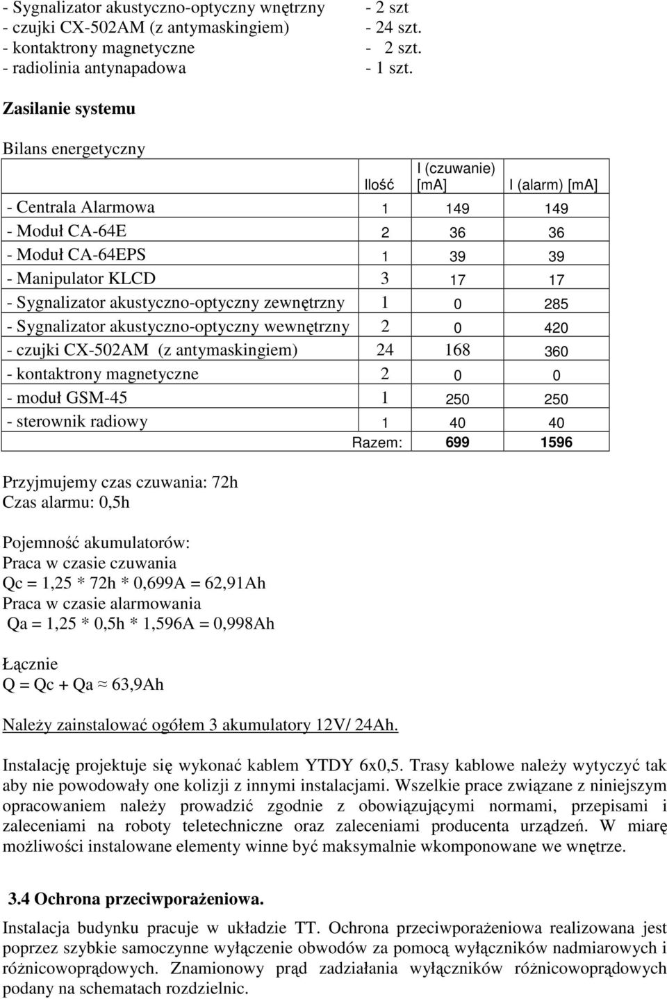 akustyczno-optyczny zewnętrzny 1 0 285 - Sygnalizator akustyczno-optyczny wewnętrzny 2 0 420 - czujki CX-502AM (z antymaskingiem) 24 168 360 - kontaktrony magnetyczne 2 0 0 - moduł GSM-45 1 250 250 -