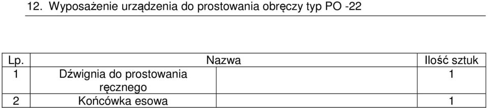 Nazwa Ilość sztuk 1 Dźwignia do