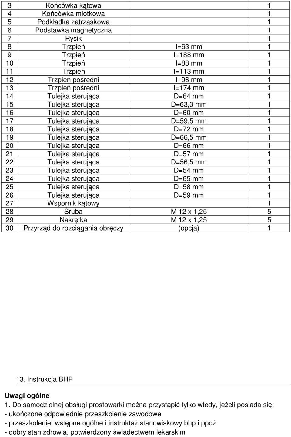 D=72 mm 1 19 Tulejka sterująca D=66,5 mm 1 20 Tulejka sterująca D=66 mm 1 21 Tulejka sterująca D=57 mm 1 22 Tulejka sterująca D=56,5 mm 1 23 Tulejka sterująca D=54 mm 1 24 Tulejka sterująca D=65 mm 1