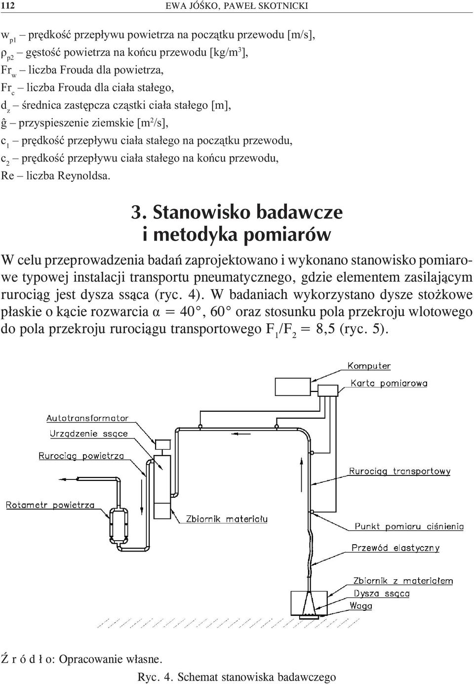 W elu rzerowadzenia badań zarojektowano i wykonano stanowisko omiarowe tyowej instalaji transortu neumatyznego, gdzie elementem zasilająym ruroiąg jest dysza ssąa (ry. 4).