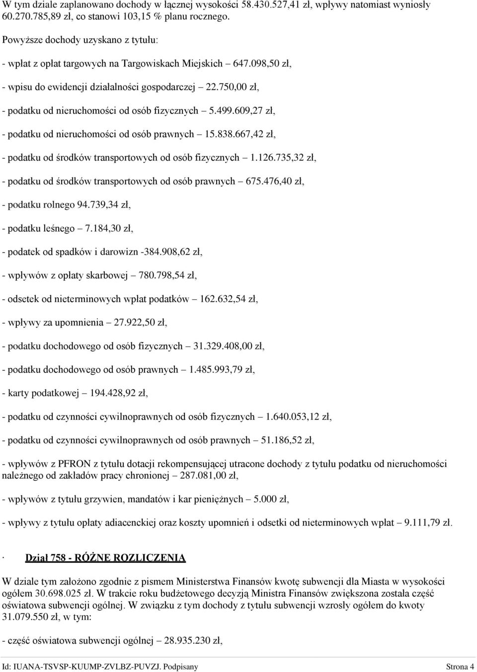 750,00 zł, - podatku od nieruchomości od osób fizycznych 5.499.609,27 zł, - podatku od nieruchomości od osób prawnych 15.838.667,42 zł, - podatku od środków transportowych od osób fizycznych 1.126.