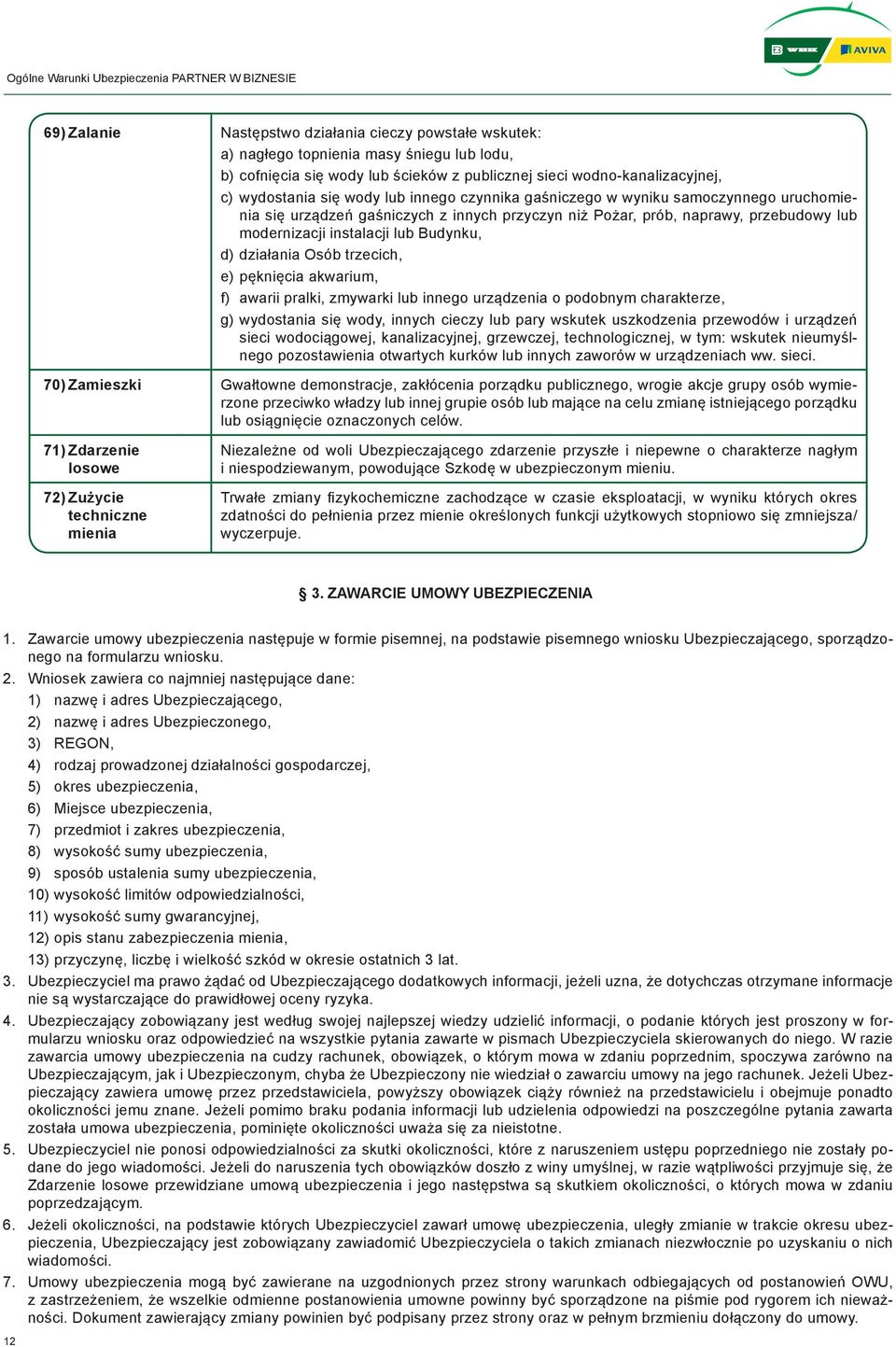 Osób trzecich, e) pęknięcia akwarium, f) awarii pralki, zmywarki lub innego urządzenia o podobnym charakterze, g) wydostania się wody, innych cieczy lub pary wskutek uszkodzenia przewodów i urządzeń