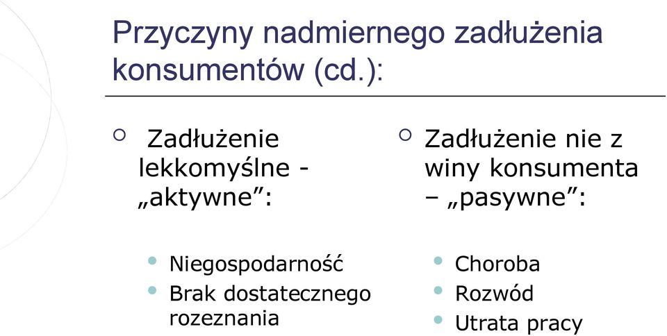 nie z winy konsumenta pasywne : Niegospodarność