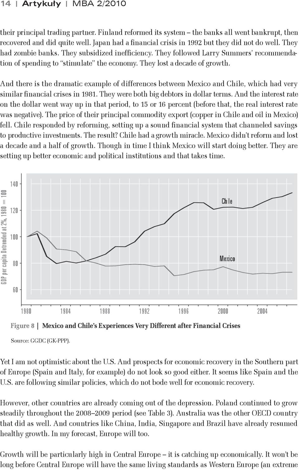 They lost a decade of growth. And there is the dramatic example of differences between Mexico and Chile, which had very similar financial crises in 1981. They were both big debtors in dollar terms.