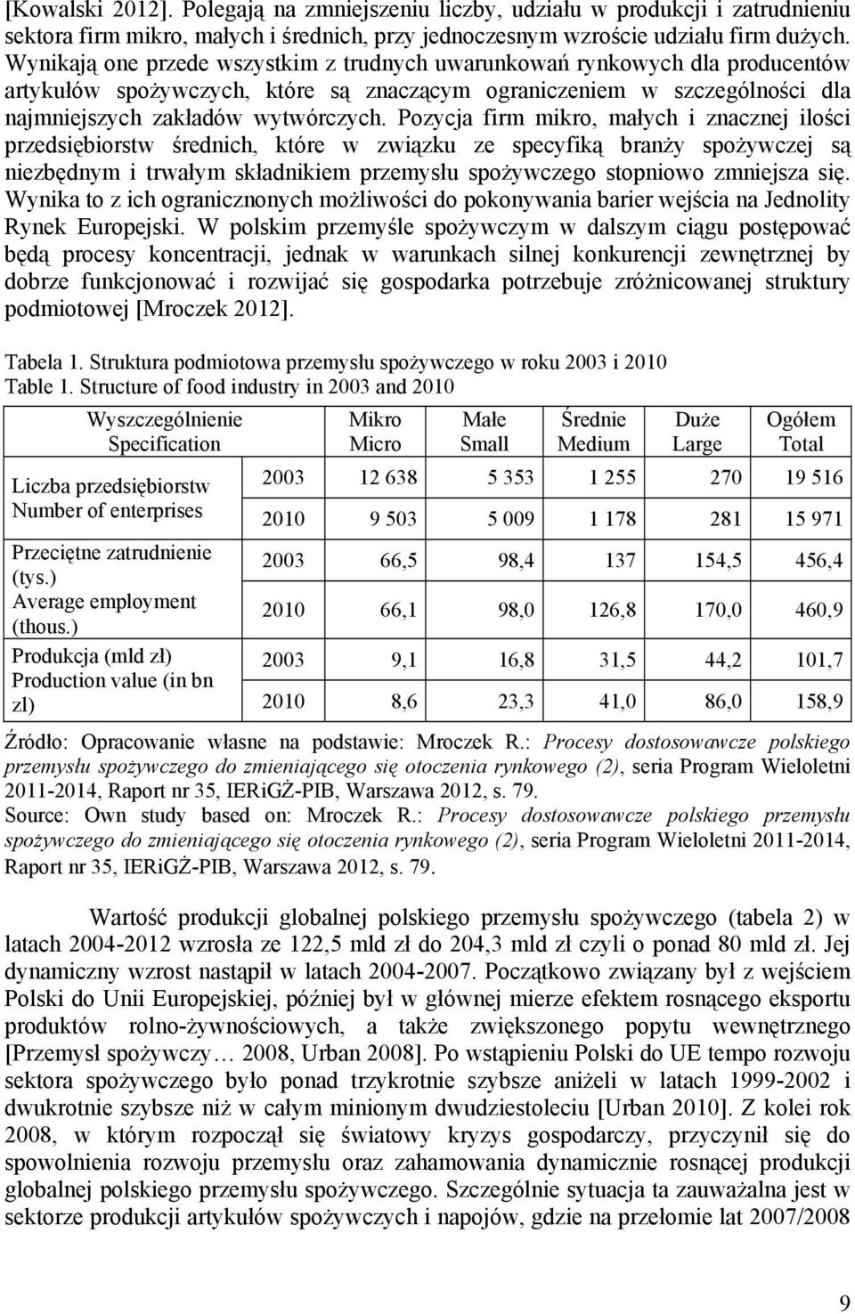 Pozycja firm mikro, małych i znacznej ilości przedsiębiorstw średnich, które w związku ze specyfiką branży spożywczej są niezbędnym i trwałym składnikiem przemysłu spożywczego stopniowo zmniejsza się.