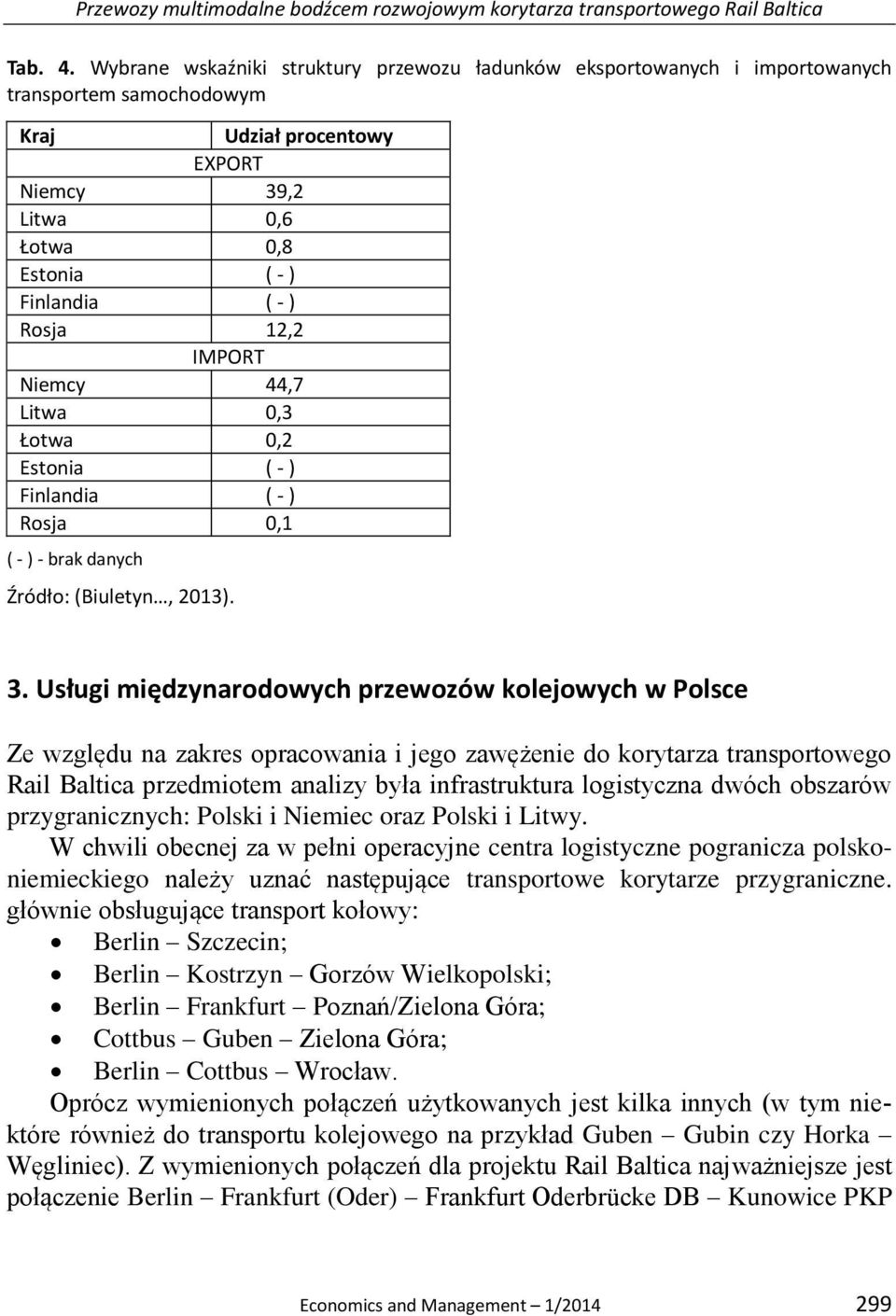 12,2 IMPORT Niemcy 44,7 Litwa 0,3 Łotwa 0,2 Estonia ( - ) Finlandia ( - ) Rosja 0,1 ( - ) - brak danych Źródło: (Biuletyn, 2013). 3.