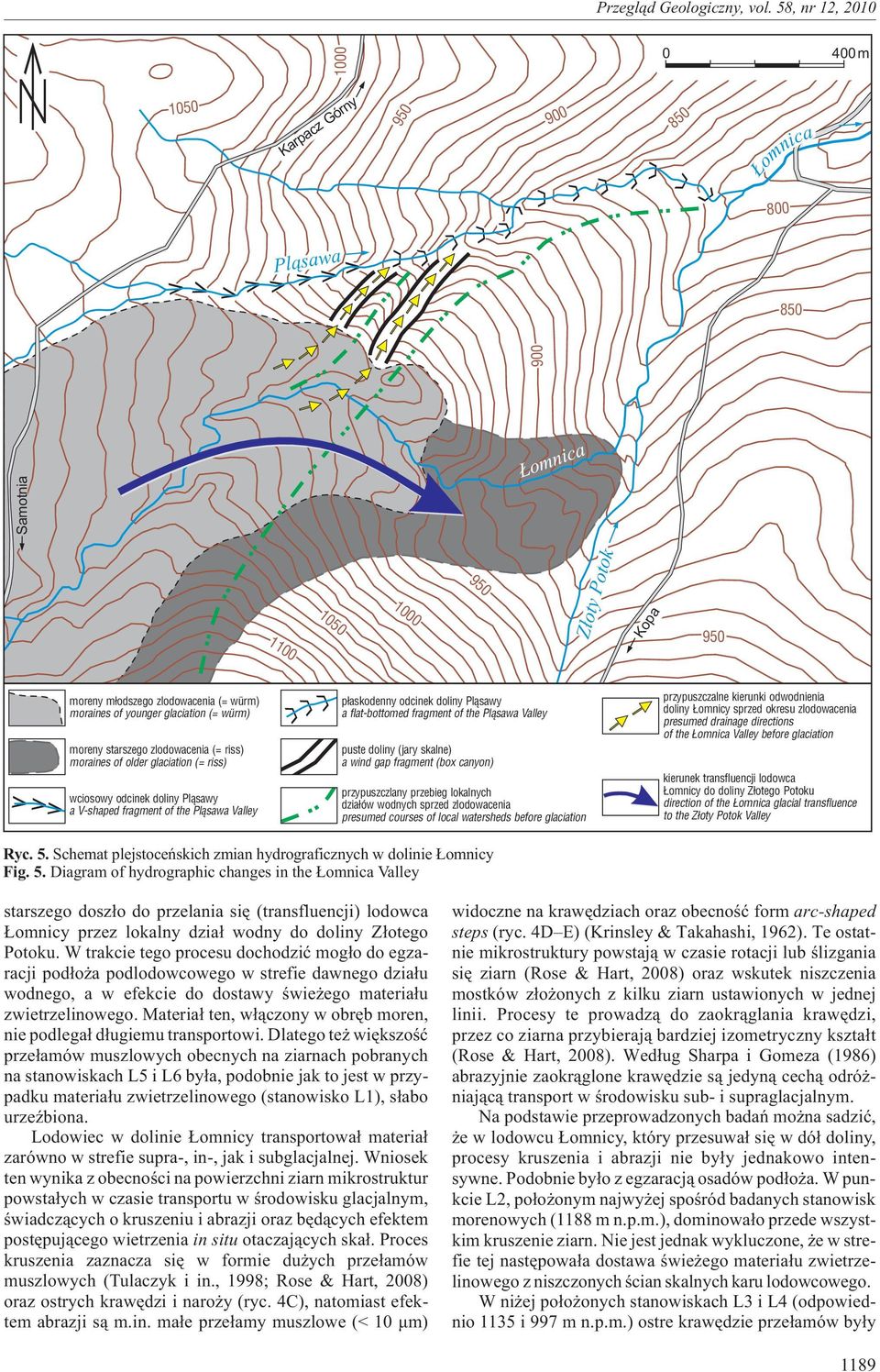 glaciation (= würm) moreny starszego zlodowacenia (= riss) moraines of older glaciation (= riss) wciosowy odcinek doliny Pl¹sawy a V-shaped fragment of the Pl¹sawa Valley p³askodenny odcinek doliny