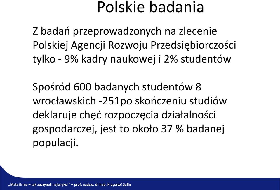 600 badanych studentów 8 wrocławskich -251po skończeniu studiów deklaruje