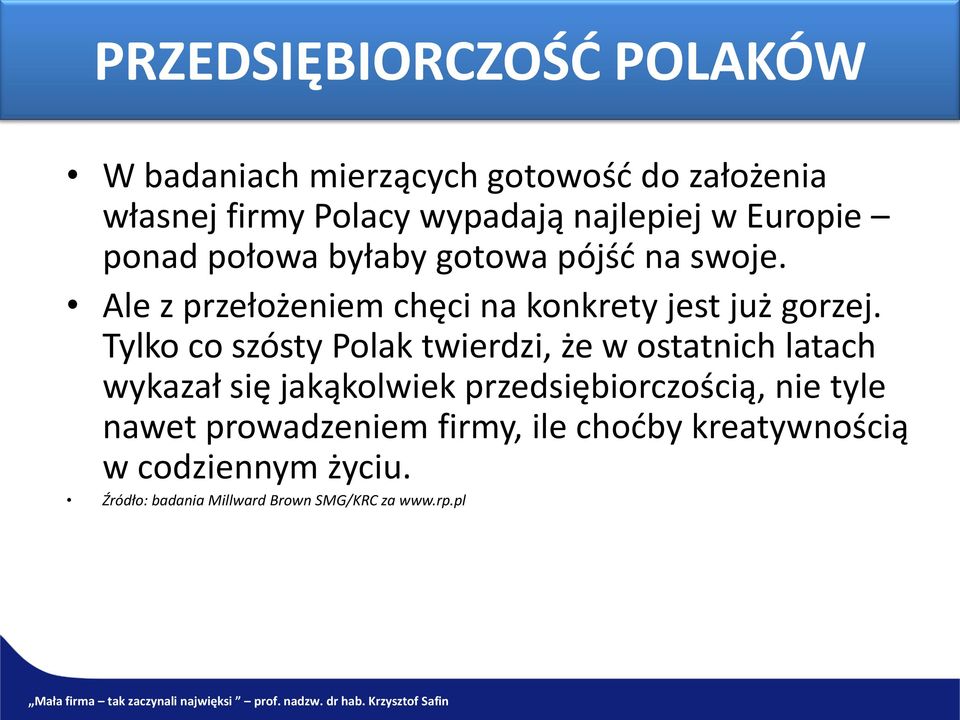 Tylko co szósty Polak twierdzi, że w ostatnich latach wykazał się jakąkolwiek przedsiębiorczością, nie tyle