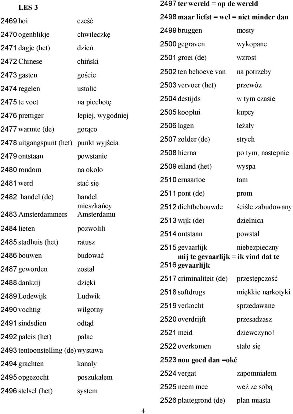 pozwolili 2485 stadhuis (het) ratusz 2486 bouwen budować 2487 geworden został 2488 dankzij dzięki 2489 Lodewijk Ludwik 2490 vochtig wilgotny 2491 sindsdien odtąd 2492 paleis (het) pałac 2493