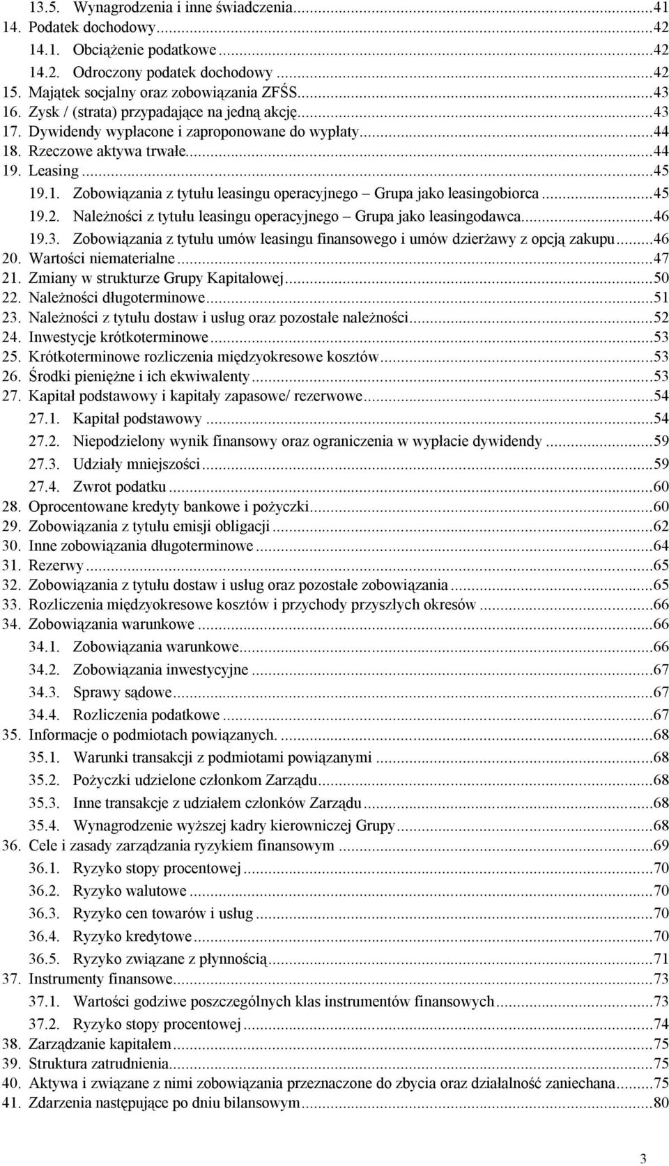 ..45 19.2. Należności z tytułu leasingu operacyjnego Grupa jako leasingodawca...46 19.3. Zobowiązania z tytułu umów leasingu finansowego i umów dzierżawy z opcją zakupu...46 20.