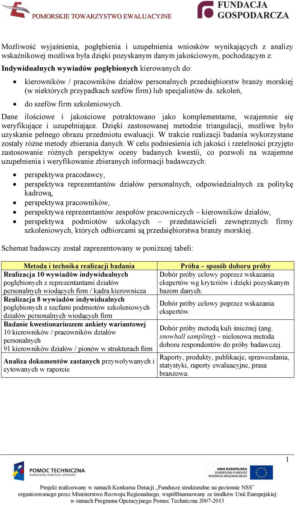 Dane ilościowe i jakościowe potraktowano jako komplementarne, wzajemnie się weryfikujące i uzupełniające.