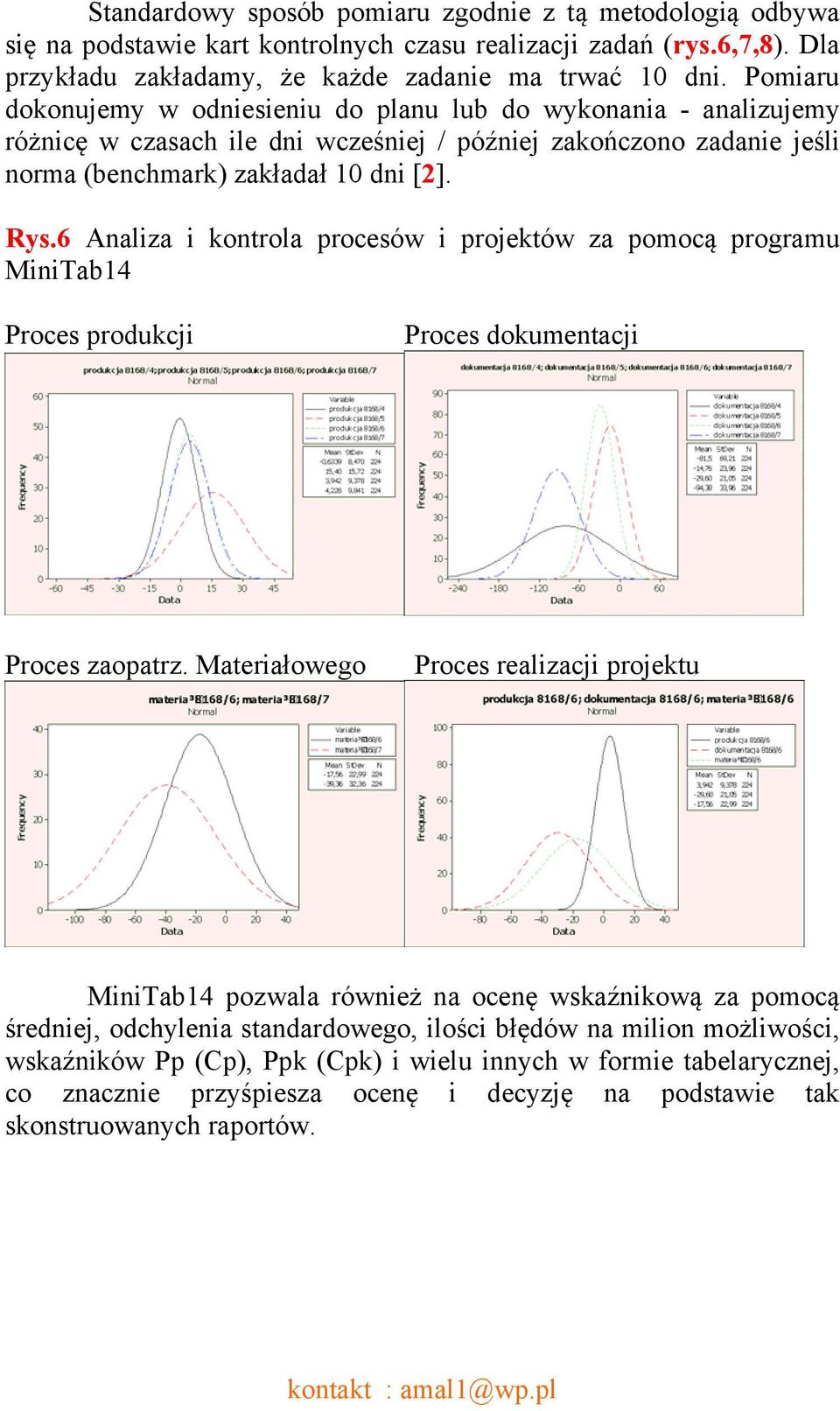 6 Analiza i kontrola procesów i projektów za pomocą programu MiniTab14 Proces produkcji Proces dokumentacji Proces zaopatrz.